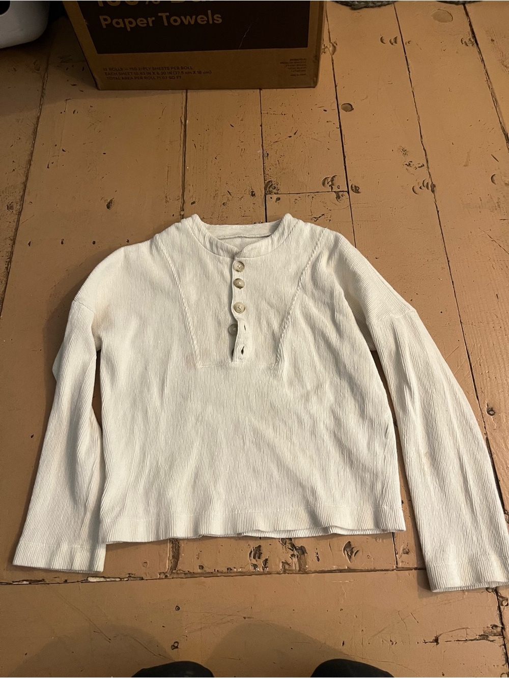 Kids Long-Sleeve Henley Top in Cream